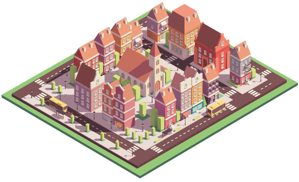 Illustrazione isometrica della città